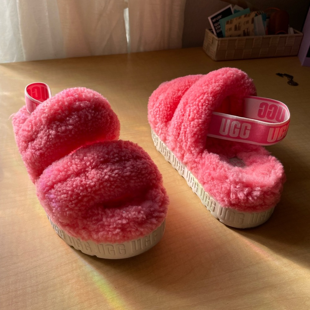 Ugg pink fluffy platform sandals - Picture 4 of 5